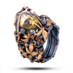 Кольцо «Венец», камни цитрин, гранат, раухтопаз, шпинель, размер 19,5