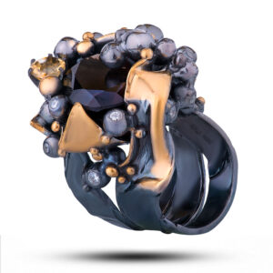 Кольцо «Метаморфозы», камни раухтопаз, цитрин, фианит, размер 18,5