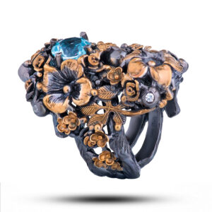 Кольцо «Райский сад», камни топаз, шпинель, фианит, размер 16