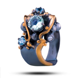 Кольцо «Винтаж», камни празиолит, топаз фианит, размер 17,5