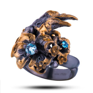 Кольцо «Птица», камни топаз, фианит, размер 18