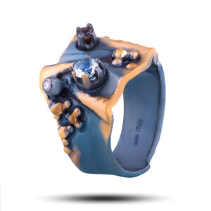 Кольцо с камнями празиолит, раухтопаз, фианит Винтаж, размер 17