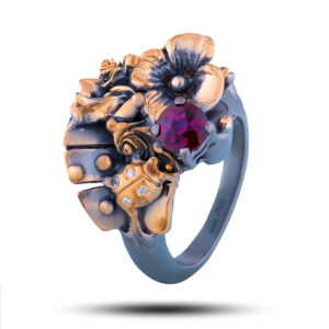 Кольцо «Дивный сад», камни гранат, фианит, размер 17,5
