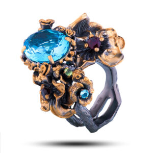 Кольцо «Вдохновение», камни топаз, гранат, хризолит, размер 17