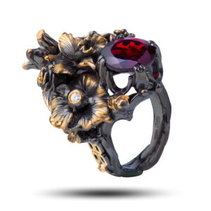 Кольцо «Нежный букет», камни гранат, фианит, размер 17,5