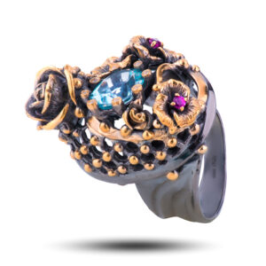 Кольцо «Роза», камни топаз, аметист, размер 18,5