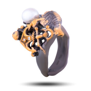 Кольцо «Якорь», жемчуг, фианит, размер 17,5