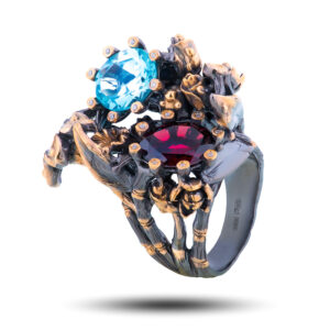 Кольцо «Райский сад», камни топаз, гранат, размер 16,75