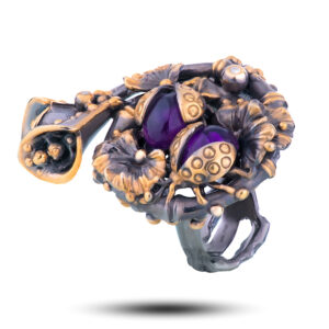 Кольцо «Божьи коровки», камни аметисты, фианит, размер 17