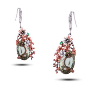 Серьги «Цветущий берег», камни празиолит, цаворит, хризопраз