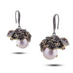 Серьги с жемчугом и гранатами серебро Жемчужина