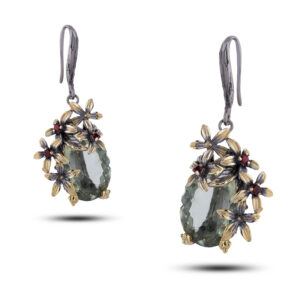Серьги, камень гранат, празиолит, 13,80г