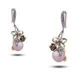 Серьги серебряные с камнями розовый жемчуг и спессартин