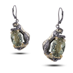 Серьги с камнем празиолит, 23,64г