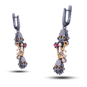 Серьги «Якорь», камни гранат, шпинель, фианит