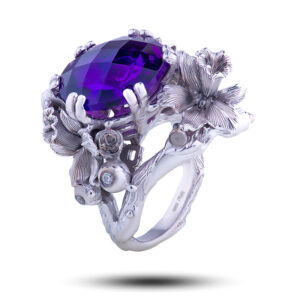 Кольцо «Орхидеи», камни аметист, фианит, размер 16,5