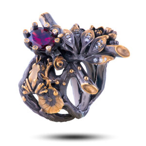 Кольцо «Кристина», камни гранат, фианит, размер 17,25