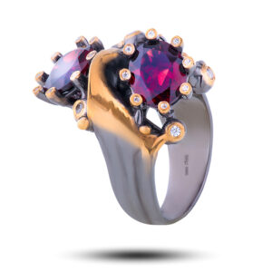 Кольцо «Модерн», камни гранат, фианит, размер 18,75