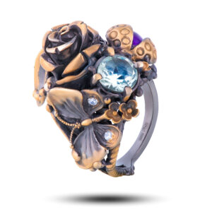 Кольцо «Летний день», камни аметист, празиолит, фианит, размер 17