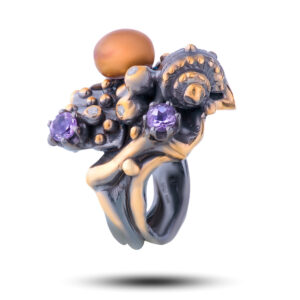 Кольцо «Рапан», аметист, жемчуг, фианит, размер 17