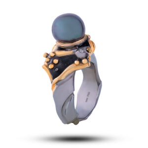 Кольцо «Черная жемчужина», жемчуг, фианит, размер 17,5