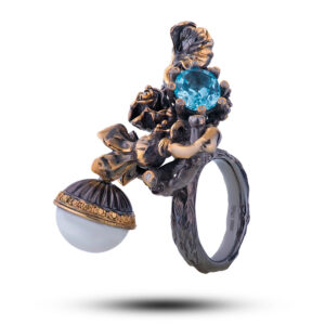 Кольцо «Санта», топаз, жемчуг, фианит, размер 17,75