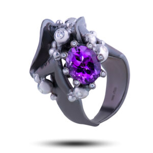 Кольцо «Модерн», камни аметист, фианит, размер 16,5