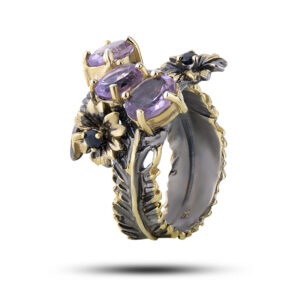 Кольцо, камни аметист, сапфир, размер 18,5