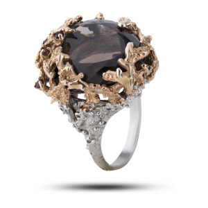 Кольцо с камнями раухтопаз, гранат, размер 18,25