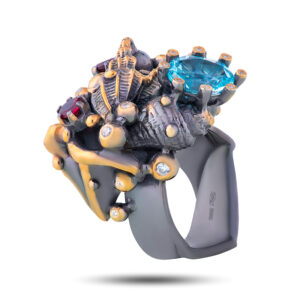 Кольцо «Морской коктейль», камни гранат, топаз, фианит, размер 17,5