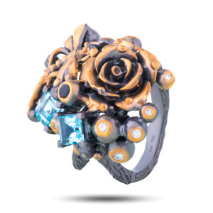 Кольцо «Стрекоза», камни топаз, шпинель, фианит, размер 17,5