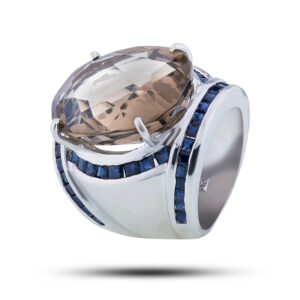 Кольцо, камни раухтопаз, сапфир, размер 17