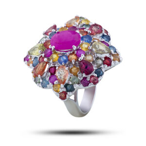 Кольцо, камни сапфир, рубин, размер 18