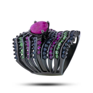 Кольцо-трансформер, камни рубин, сапфир, цаворит, размер 18,5