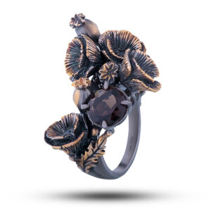 Кольцо «Маки», камни шпинель, раухтопаз, размер 17,75