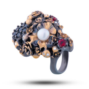 Кольцо «Бенита», шпинель, гранат, жемчуг, фианит, размер 18,25