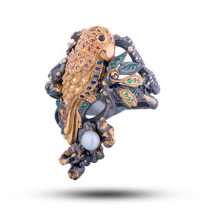 Кольцо «Попугай», камни фианит, шпинель, размер 18