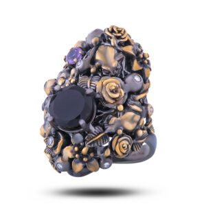 Кольцо «Дивный сад», камни раухтопаз, аметист, фианит, размер 18,25