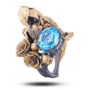 Кольцо «Маки», камни топаз, шпинель, фианит, размер 17,5