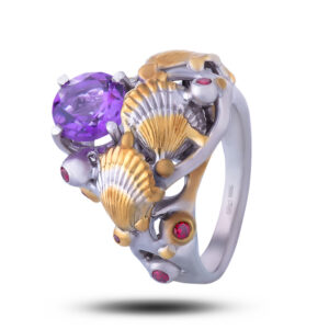 Кольцо «Морской бриз», камни аметист, фианит, размер 17,5