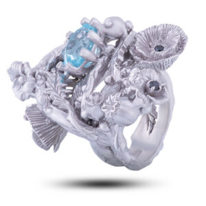 Кольцо «Маки», камни топаз, шпинель, фианит, размер 17