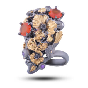 Кольцо «Букет для любимой», камни сердолик, шпинель, фианит, размер 18