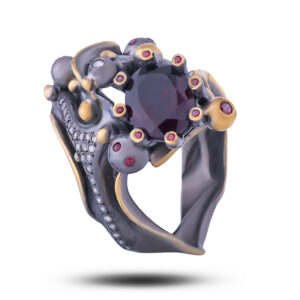 Кольцо «Дали», камни гранат, фианит, размер 17,25