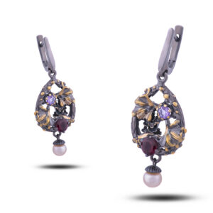 Серьги «Нежность», гранат, аметист, жемчуг