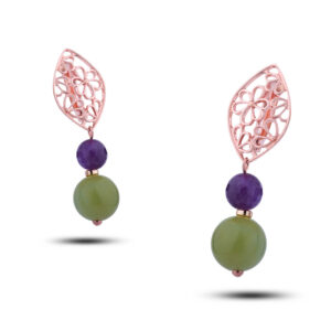 Серьги «Нимфа» из камней нефрит, аметист