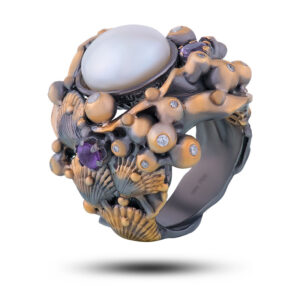 Кольцо «Ибица», жемчуг, аметист, фианит, размер 18