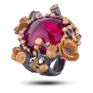 Кольцо «Маки», камни фианит, шпинель, размер 17,5