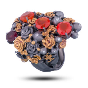 Кольцо «Нежный букет», камни сердолик, гранат, фианит, размер 18