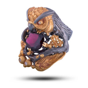 Кольцо «Совушка», камни гранаты, фианит, размер 17,5