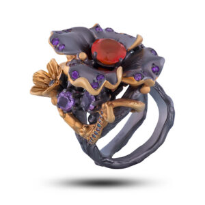 Кольцо «Райский цветок», камни сердолик, фианит, размер 18,5